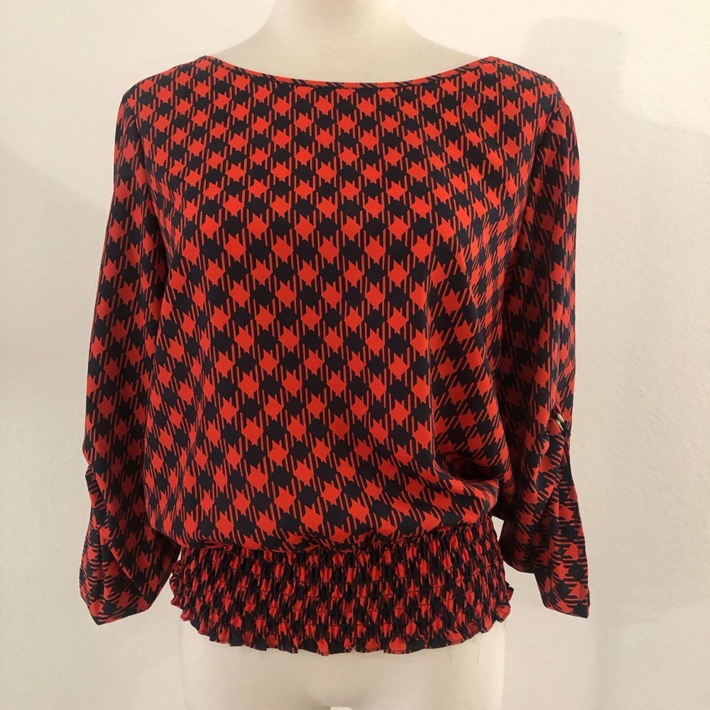 Michael Kors Red and Black Geometric Blouse
